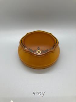 Vintage Bakelite or Celluloid Amber Colored Dresser Powder Box