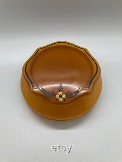 Vintage Bakelite or Celluloid Amber Colored Dresser Powder Box