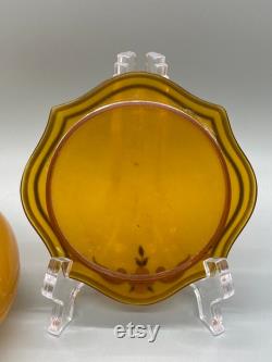Vintage Bakelite or Celluloid Amber Colored Dresser Powder Box