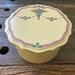 Vintage Beige-Yellowish Celluloid Container Powder Box with floral Lid Vanity Decor