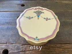 Vintage Beige-Yellowish Celluloid Container Powder Box with floral Lid Vanity Decor