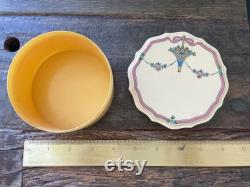 Vintage Beige-Yellowish Celluloid Container Powder Box with floral Lid Vanity Decor