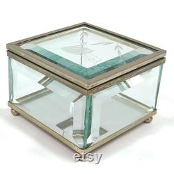 Vintage Bevelled Glass Trinket Jewelry Box 1970s Vanity Collectible