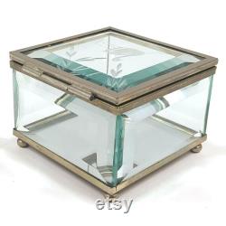 Vintage Bevelled Glass Trinket Jewelry Box 1970s Vanity Collectible