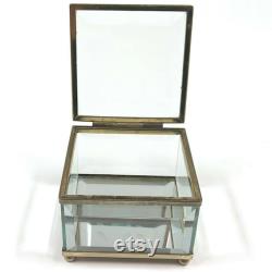 Vintage Bevelled Glass Trinket Jewelry Box 1970s Vanity Collectible