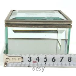 Vintage Bevelled Glass Trinket Jewelry Box 1970s Vanity Collectible