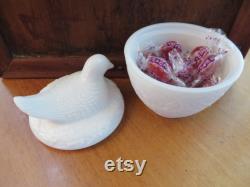 Vintage Bird on Nest Avon Powder Box From 1960's 1970's White Milk Glass Hen or Dove on Nest Candy Dish Trinket Box 1043