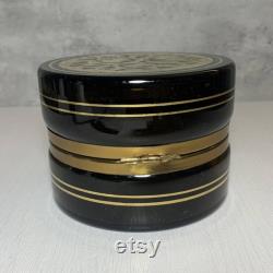 Vintage Black Smoke Murano Glass Powder Box with Gilt Rose Motif 4.75 F. Ferro