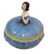 Vintage Blue Bisque (3) piece Vanity Dusting Powder Jar Box Lady Powder Puff