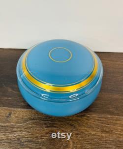 Vintage Blue Powder Lidded Jar, Opaque Robin Egg Blue Art Deco Vanity Jar