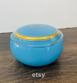 Vintage Blue Powder Lidded Jar, Opaque Robin Egg Blue Art Deco Vanity Jar