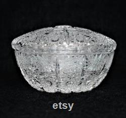 Vintage Bohemia Czech 24 hand cut Queen lace crystal covered candy powder trinket box