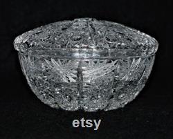 Vintage Bohemia Czech 24 hand cut Queen lace crystal covered candy powder trinket box