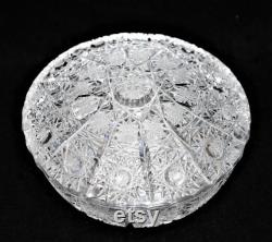 Vintage Bohemia Czech 24 hand cut Queen lace crystal covered candy powder trinket box