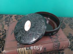 Vintage Boudoir Cameo Powder Jar Container Vanity Decor Jewelry Box Holder Dish Catchall Free Shipping