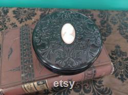 Vintage Boudoir Cameo Powder Jar Container Vanity Decor Jewelry Box Holder Dish Catchall Free Shipping