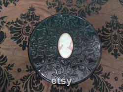 Vintage Boudoir Cameo Powder Jar Container Vanity Decor Jewelry Box Holder Dish Catchall Free Shipping