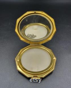 Vintage Brass Enamel Powder Compact Collectible 1970s USSR Mirror
