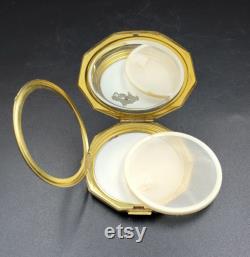 Vintage Brass Enamel Powder Compact Collectible 1970s USSR Mirror