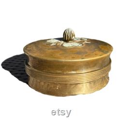 Vintage Brass Gold Tone Powder Jar Candy Dish With Glass Insert