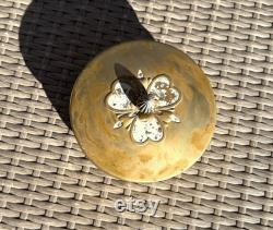 Vintage Brass Gold Tone Powder Jar Candy Dish With Glass Insert
