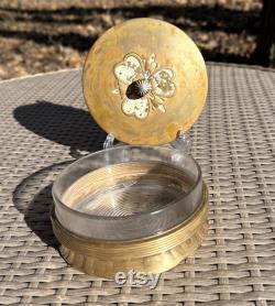 Vintage Brass Gold Tone Powder Jar Candy Dish With Glass Insert