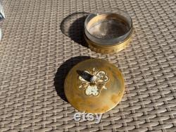 Vintage Brass Gold Tone Powder Jar Candy Dish With Glass Insert