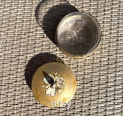 Vintage Brass Gold Tone Powder Jar Candy Dish With Glass Insert