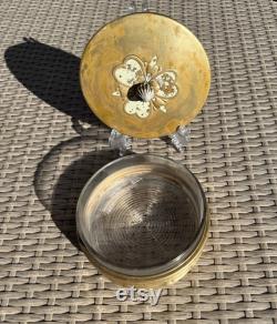 Vintage Brass Gold Tone Powder Jar Candy Dish With Glass Insert