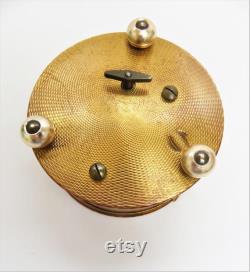 Vintage Brass Musical Powder Box Made in Great Britain Thorens Switzerland Movement Original Puff Unused