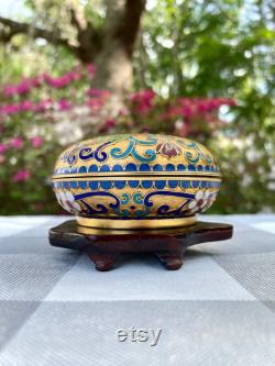 Vintage Brass and Enamel Cloisonné Round Powder Jar