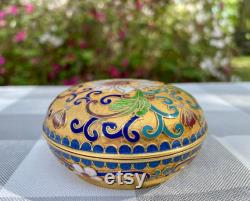 Vintage Brass and Enamel Cloisonné Round Powder Jar