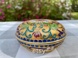 Vintage Brass and Enamel Cloisonné Round Powder Jar