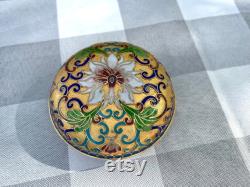 Vintage Brass and Enamel Cloisonné Round Powder Jar