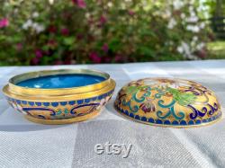Vintage Brass and Enamel Cloisonné Round Powder Jar