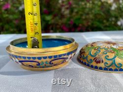 Vintage Brass and Enamel Cloisonné Round Powder Jar