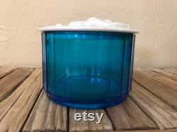 Vintage Bright Blue Glass White Opaque Glass Unicorn Corday Toujours Moi Perfumed Bath Powder Container