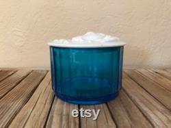 Vintage Bright Blue Glass White Opaque Glass Unicorn Corday Toujours Moi Perfumed Bath Powder Container