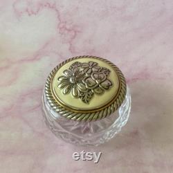 Vintage Brighton Collectible Cut Glass and Floral Metal Lid Trinket Vanity Jar, Vanity Decor