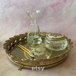 Vintage Brighton Collectible Cut Glass and Floral Metal Lid Trinket Vanity Jar, Vanity Decor