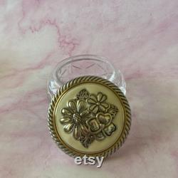 Vintage Brighton Collectible Cut Glass and Floral Metal Lid Trinket Vanity Jar, Vanity Decor