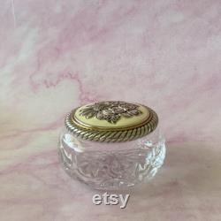 Vintage Brighton Collectible Cut Glass and Floral Metal Lid Trinket Vanity Jar, Vanity Decor