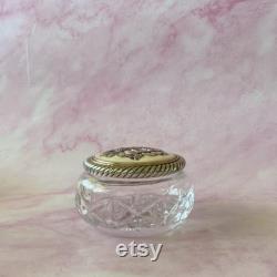 Vintage Brighton Collectible Cut Glass and Floral Metal Lid Trinket Vanity Jar, Vanity Decor