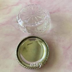 Vintage Brighton Collectible Cut Glass and Floral Metal Lid Trinket Vanity Jar, Vanity Decor