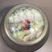 Vintage Brushed Aluminum Music Box Powder Dish with Dried Flowers and House Scene