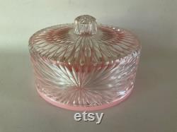 Vintage CELEBRITY Inc. Pink Crystal Cut Dusting Powder Acrylic Box Full with Lambswool Puff