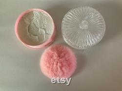 Vintage CELEBRITY Inc. Pink Crystal Cut Dusting Powder Acrylic Box Full with Lambswool Puff