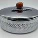Vintage CHASE Chrome Metal Powder Jar Dish, Lidded, with Apple and Leaves, Bakelite Lid EUC, Retro MCM Decor