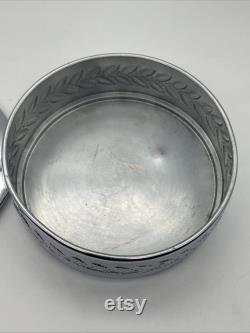 Vintage CHASE Chrome Metal Powder Jar Dish, Lidded, with Apple and Leaves, Bakelite Lid EUC, Retro MCM Decor