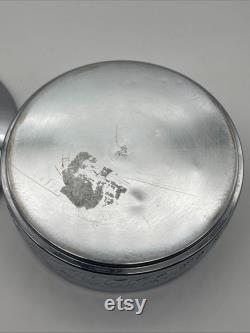 Vintage CHASE Chrome Metal Powder Jar Dish, Lidded, with Apple and Leaves, Bakelite Lid EUC, Retro MCM Decor